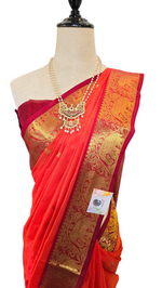 Load image into Gallery viewer, Kanchipuram Silk Cotton Saree : Orange x Maroon x Elephant
