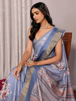 Load image into Gallery viewer, Chanderi Silk Saree : Blue Grey
