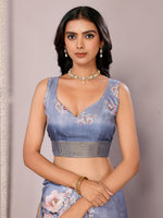 Load image into Gallery viewer, Chanderi Silk Saree : Blue Grey
