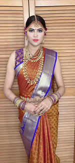 Load image into Gallery viewer, Semi Silk Kanchipuram Saree - Honey

