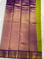 Load image into Gallery viewer, Kanchipuram Semi Silk Saree x Checkered - Parrot Green x Purple
