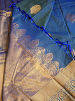 Load image into Gallery viewer, Monochrome Series : Semi Kanchi Silk Saree - Blue (Green Undertone)
