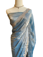 Load image into Gallery viewer, Satina Space Silk Saree x Embroidery : Metallic Blue
