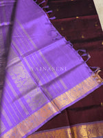 Load image into Gallery viewer, Handloom Kanchipuram Silk Cotton Saree : Dark Wine x Light Purple
