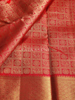 Load image into Gallery viewer, Crimson - Pure Kanjivaram Silk Saree with Gold Zari
