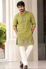 Load image into Gallery viewer, SK [S/36] - (Pista) Men Mid Length Kurta Top
