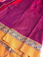 Load image into Gallery viewer, Narayanpet Mercerised Cotton Saree : Claret x Mustard
