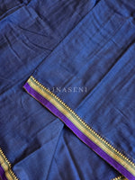 Load image into Gallery viewer, Narayanpet Mercerised Cotton Saree x Thin Border : Dark Blue x Purple
