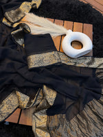 Load image into Gallery viewer, Viscose Chinnon Saree x Small Border - Black
