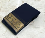 Load image into Gallery viewer, Semi georgette saree x brocade blouse : Navy Blue
