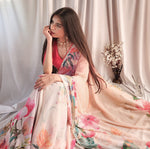 Load image into Gallery viewer, Floral x Georgette Saree - Peach
