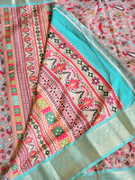 Load image into Gallery viewer, Dola Semi Silk Saree - Peach x Tiffany
