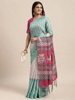 Load image into Gallery viewer, Linen Saree - Seafoam green x Multicolour
