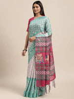 Load image into Gallery viewer, Linen Saree - Seafoam green x Multicolour
