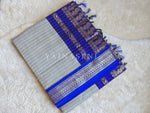 Load image into Gallery viewer, Kalyani Cotton Saree (checkered) - Gold Zari : Grey x Blue
