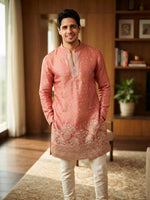 Load image into Gallery viewer, SIDDHARTH MALHOTRA [L/40] - (Coral Pink) Men Mid Length Kurta Top
