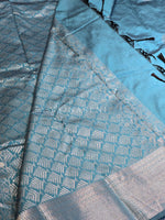 Load image into Gallery viewer, Semi Soft Silk Silver Zari Saree - Teal Blue

