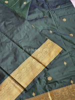 Load image into Gallery viewer, Luxe Edit x Semi Soft Silk Gold Zari Saree - Dark Green
