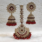 Load image into Gallery viewer, DHEERA earrings + tikka (Deep Red)
