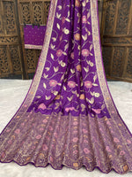 Load image into Gallery viewer, Botanical Weave Semi Silk Saree : Purple
