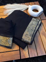 Load image into Gallery viewer, Viscose Chinnon Saree x Small Border - Black
