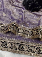 Load image into Gallery viewer, Georgettte Satin x Embroidered Saree - Light Purple
