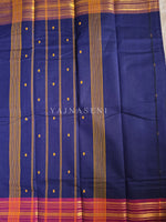 Load image into Gallery viewer, Kanchi Cotton Saree x Ganga-Jamuna Border : Dark Blue x Mulberry x Brown
