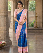 Load image into Gallery viewer, Kanchipuram Semi Silk Saree x Checkered - Peacock Blue x Pastel Pink
