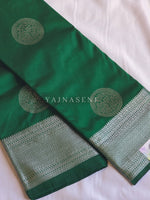 Load image into Gallery viewer, Semi Soft Silk Silver Zari Saree - Emerald
