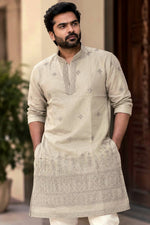 Load image into Gallery viewer, STR [L/40] - (Cream) Men Mid Length Kurta Top
