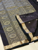 Load image into Gallery viewer, Kanchi cotton silk saree x mini border : Black

