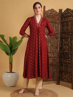 Load image into Gallery viewer, DAAKINI [S/36] - Semi-Flared Kurti Dress (Maroon)
