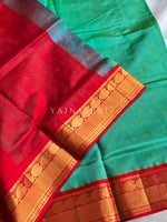 Load image into Gallery viewer, Handloom Kanchipuram Silk Cotton Saree x Korvai Border : Aqua Green [Dual Tone] x Red
