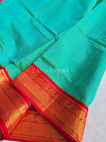 Load image into Gallery viewer, Handloom Kanchipuram Silk Cotton Saree x Korvai Border : Aqua Green [Dual Tone] x Red
