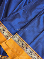 Load image into Gallery viewer, Narayanpet Mercerised Cotton Saree : Blue x Mustard
