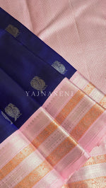 Load image into Gallery viewer, BLOOM IN BLUE - Pure Kanjivaram Silk Saree with Silver Zari
