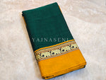 Load image into Gallery viewer, Narayanpet Mercerised Cotton Saree : Emerald x Mustard
