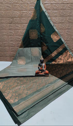 Load image into Gallery viewer, Semi Kanchi Silk x Borderless Saree - Timber Green x Sage
