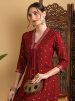 Load image into Gallery viewer, DAAKINI [S/36] - Semi-Flared Kurti Dress (Maroon)
