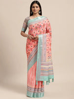 Load image into Gallery viewer, Linen Saree - Peach x Multicolour
