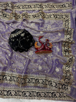 Load image into Gallery viewer, Georgettte Satin x Embroidered Saree - Light Purple
