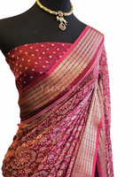 Load image into Gallery viewer, Mellow Semi Silk Saee x Ajrakh Print - Maroon

