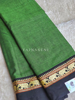 Load image into Gallery viewer, Narayanpet Mercerised Cotton Saree : Green x Black
