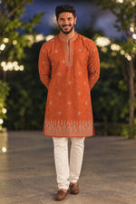 Load image into Gallery viewer, DQ [XL/42] - (Orange) Men Mid Length Kurta Top
