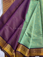 Load image into Gallery viewer, Kanchipuram Semi Silk Saree x Checkered - Seafoam Green x Dark Purple
