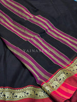 Load image into Gallery viewer, Narayanpet Mercerised Cotton Saree : Black x Red
