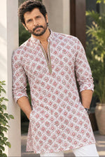 Load image into Gallery viewer, VIKRAM [XL/42] - (Pink) Men Mid Length Kurta Top
