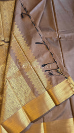 Load image into Gallery viewer, Minimalist Semi Silk Saree x Gold Zari - Chocolate Brown
