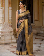 Load image into Gallery viewer, Mini Mayil Motifs x Semi Soft Silk Saree - Espresso Brown
