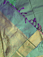 Load image into Gallery viewer, Vaira oosi x Checkered Saree - Green (Purple Undertone)
